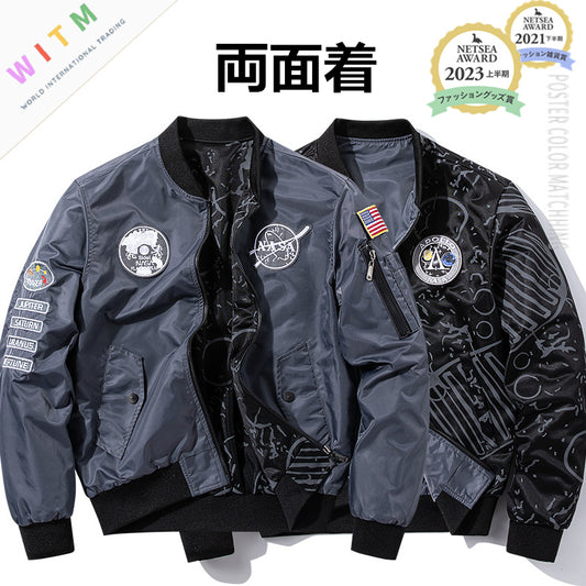 両面着 MA-1 ジャケット スタジャン フライトジャケット アウター メンズコート 防寒対策