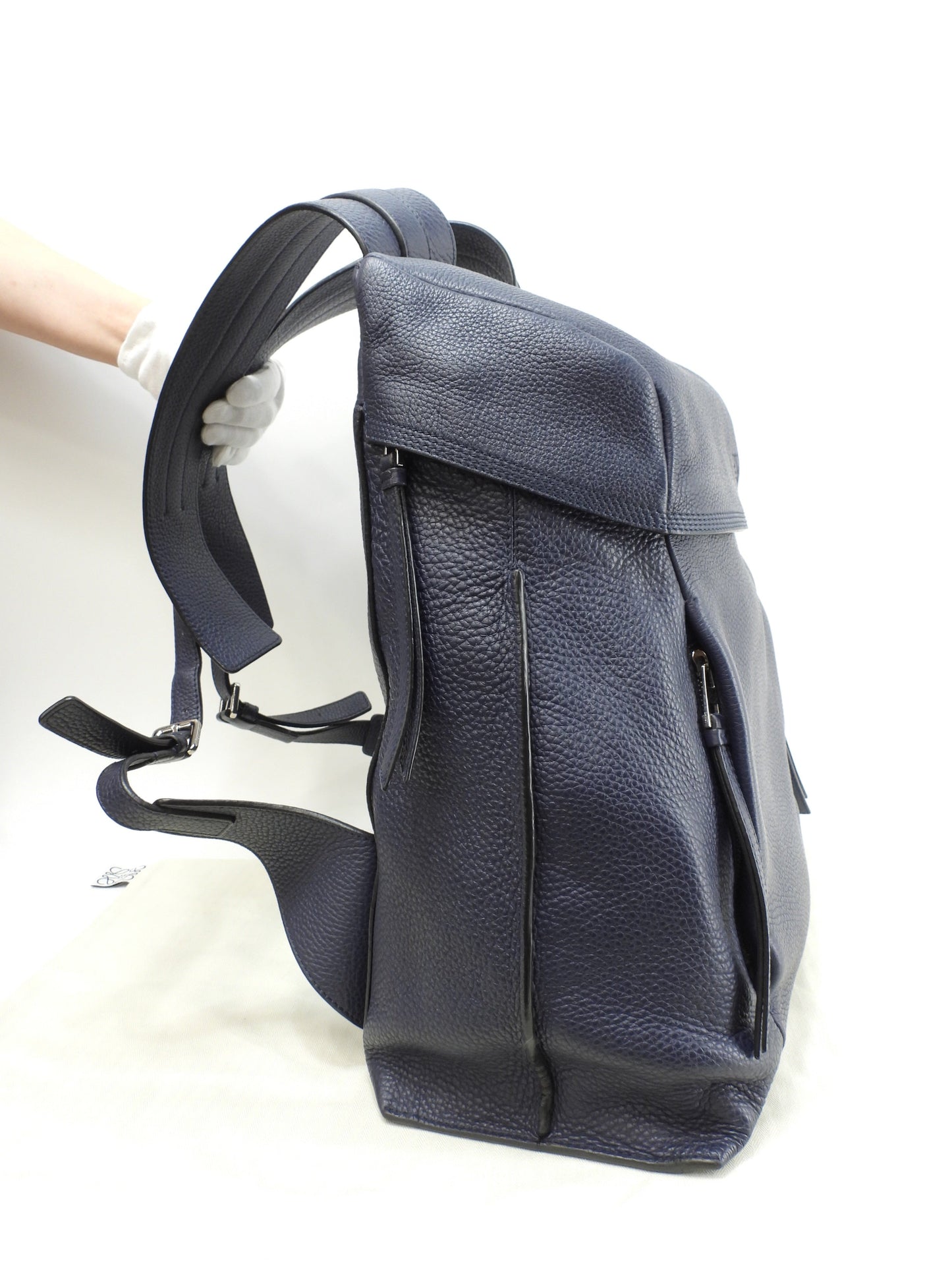 ロエベ Tバックパック レザー紺 メンズリュックサック 極美品@061705